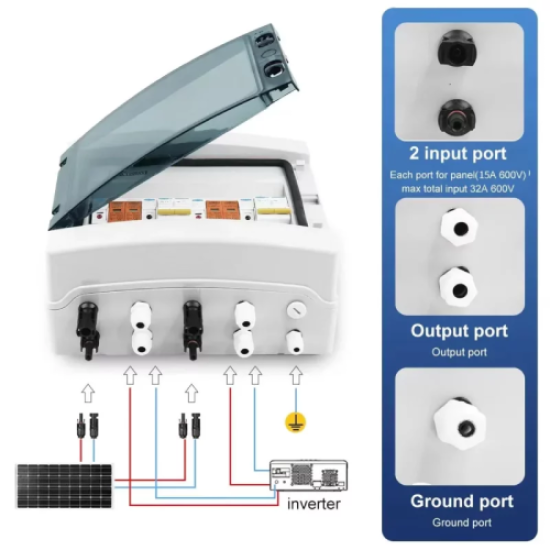 GearUP 8-Way DC PV Combiner Box with MCB, Fuse & SPD (IP65 Waterproof)
