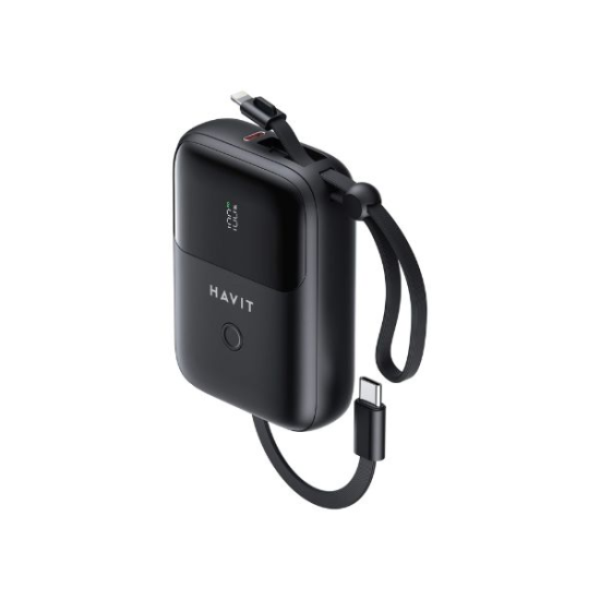 HAVIT PB5215 10000mAh Display Power Bank With USB-C & Lightning Cable – Black