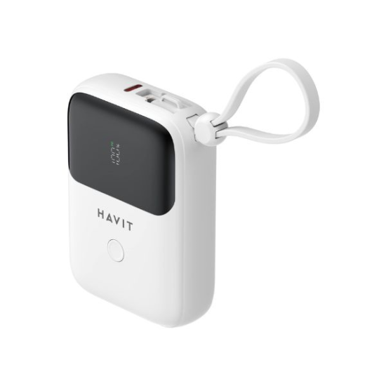 HAVIT PB5215 10000mAh Display Power Bank With USB-C & Lightning Cable – White